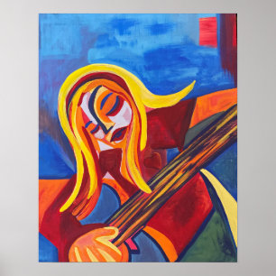 Poster "Harmonie" Abstraite Art Girl Avec Guitare