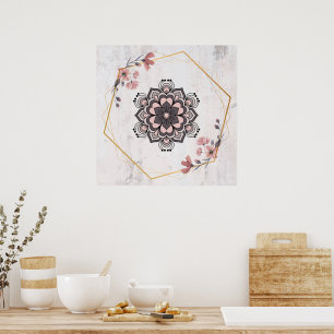 Poster Harmonie apaisante, Rangoli Floral Art, rose et gr