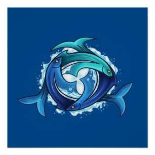 Poster Harmonie Aqua : Trinité des poissons entrelacés