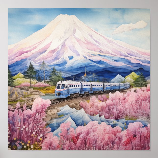 Poster Harmonie de la nature et de la vitesse, Mont Fuji  (Devant)