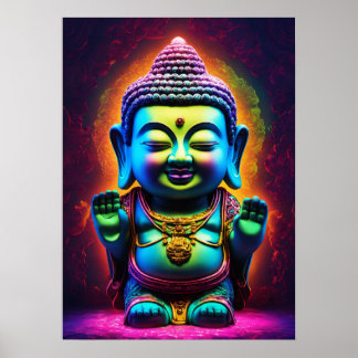 Poster "Harmonie de néon : Adorable Bouddha 3D en verre