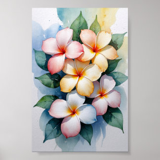 Poster Harmonie de Plumeria Tropical à l'Aquarelle