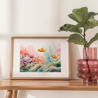 Poster Harmonie de poisson clown : aquarelle Anemone Reef