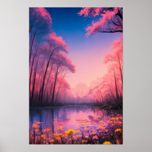 Poster Harmonie du coucher de soleil rose