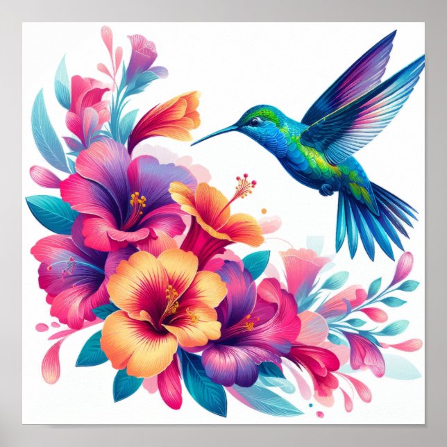 Poster Harmonie florale : Élégance des colibris (Devant)