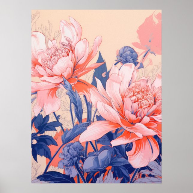 Poster Harmonie florale : Symphonie de rose et de bleu (Devant)
