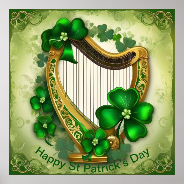 Poster Harpe de jour de St Patrick personnalisable. Saint (Devant)
