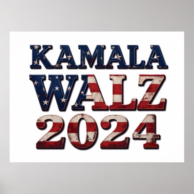 Poster Harris Walz Élection 2024 Kamala Tim Waltz (Devant)
