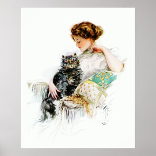 Poster Harrison Fisher : Femme avec chat