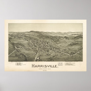 Poster Harrisville W. Virginia 1899 Antique carte panoram