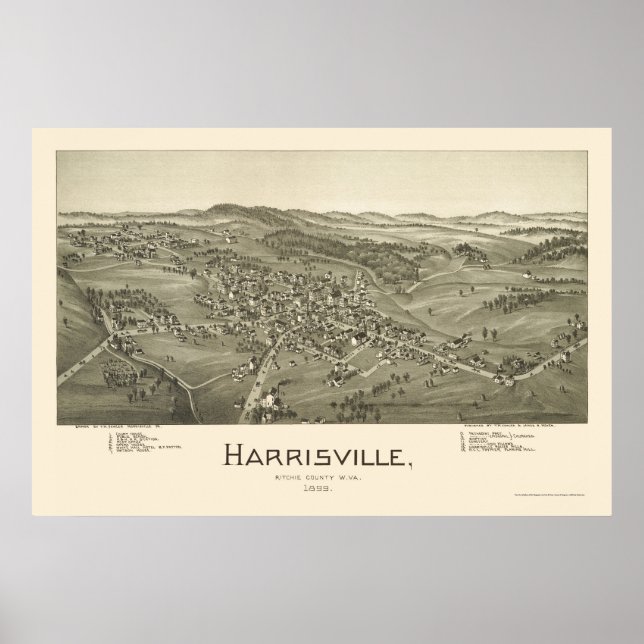 Poster Harrisville, WV Carte panoramique - 1899 (Devant)