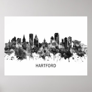 Poster Hartford Connecticut Skyline BW