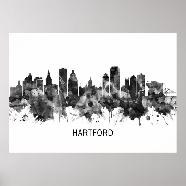 Poster Hartford Connecticut Skyline BW (Devant)
