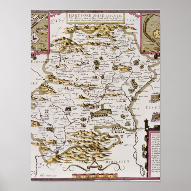 Poster Hartfordshire et la situation de Hartford (Devant)