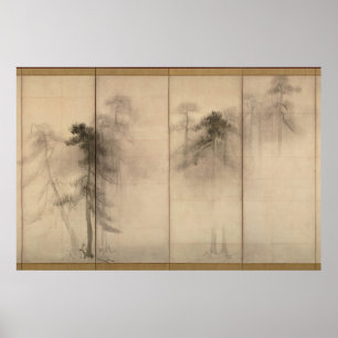 Poster Hasegawa Tohaku Pine Trees 16ème fawn Japonais