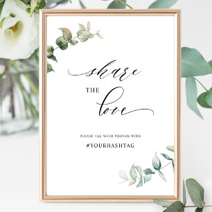 Poster Hashtag Chic Greenery, Partagez l'amour Mariage