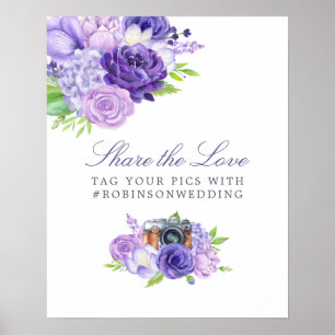 Poster Hashtag Mariage à l'aquarelle ultra violette
