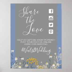 Poster Hashtag Mariage floral Daisy Botanical