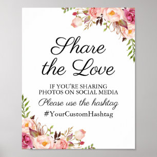 Poster Hashtag Mariage rose rustique Signer Partager l'am
