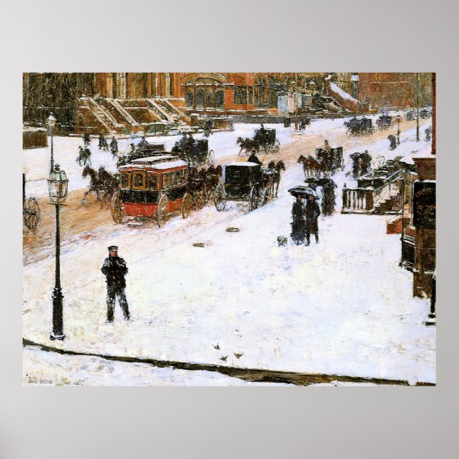 Poster Hassam - Cinquième avenue en hiver (Devant)