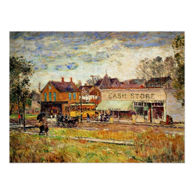 Poster Hassam - Fin de la ligne Trolley, Oak Park, IL (Devant)