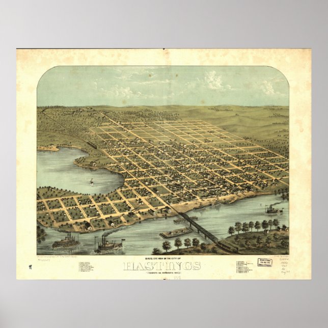 Poster Hastings Minnesota 1867 Antique Carte Panoramique (Devant)