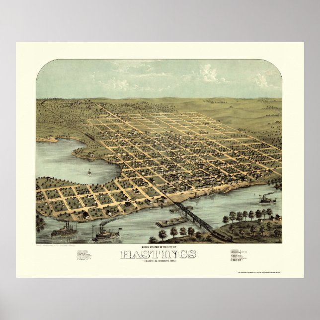 Poster Hastings, MN Carte panoramique - 1867 (Devant)