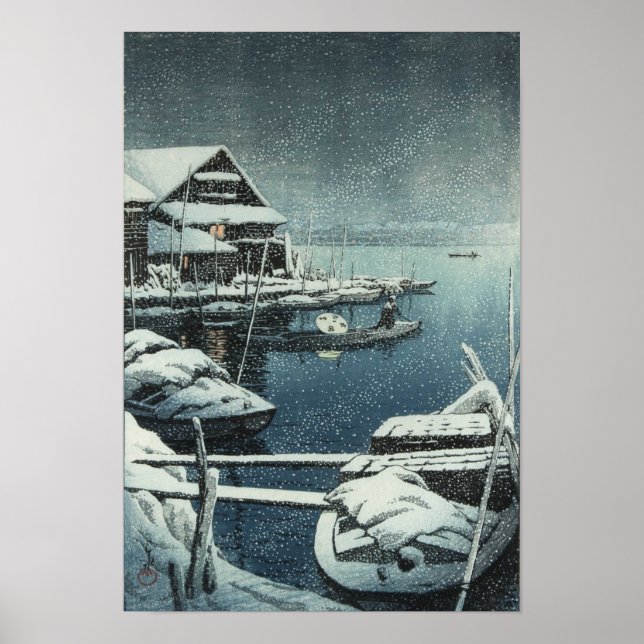 Poster Hasui Kawase Winter Snow Lake Scene Print (Devant)