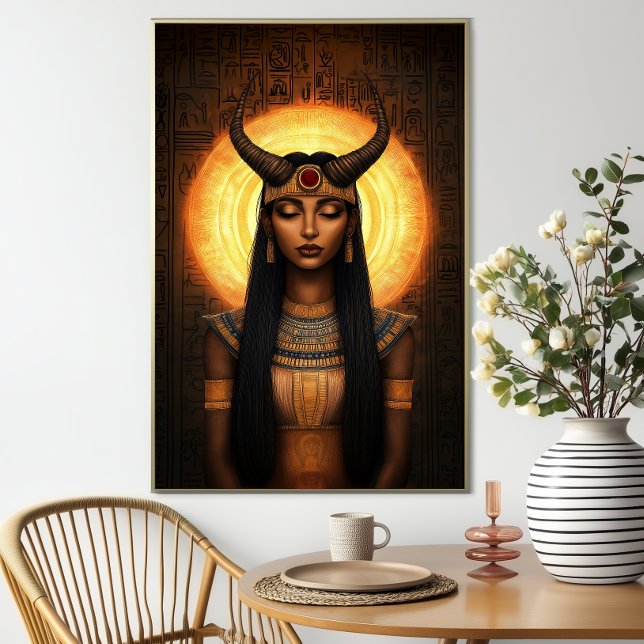Poster Hathor Egyptienne Corned Goddess Gold Brown Art (Créateur téléchargé)