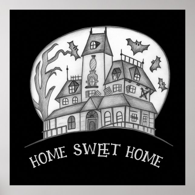 Poster Haunted House and Bats Halloween  (Devant)