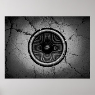 Poster Haut-parleur de musique sur un mur criqué