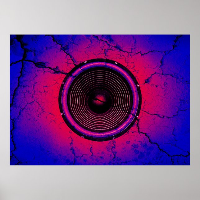 Poster Haut-parleur de musique sur un mur fissuré (Devant)