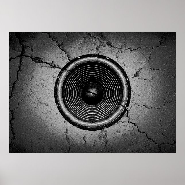 Poster Haut-parleur de musique sur un mur fissuré (Devant)