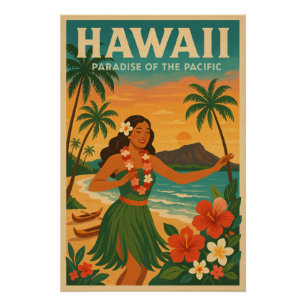 Poster Hawaï - Paradis du Pacifique
