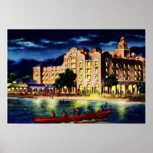 Poster Hawaïen royal de Honolulu Hawaï la nuit