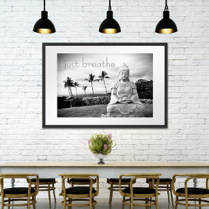 Poster Hawaii Buddha Black White Photo Just Breathe