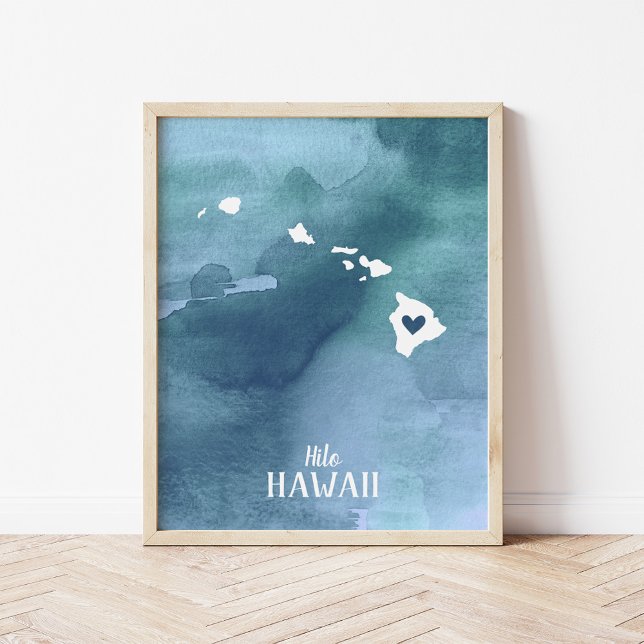 Poster Hawaii Map Aquarelle bleue Art personnalisé Imprim (Créateur téléchargé)