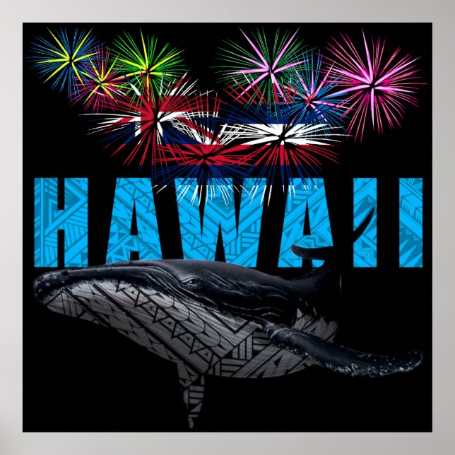POSTER HAWAII NYE TRIBAL POLYNÉSIEN HUMPBACK FEU (Devant)