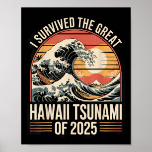 Poster Hawaii Tsunami 2025 I Survived Wave Retro