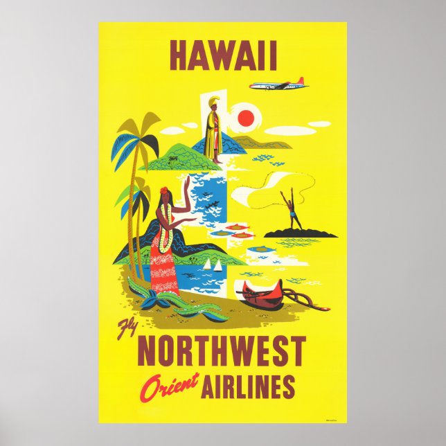 Poster Hawaii - Vol Northwest Orient Airlines (Devant)