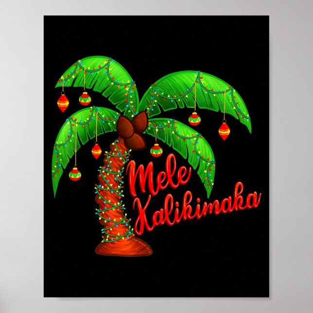 Poster Hawaiian Christmas Mele Kalikimaka Coconut Tree  (Devant)