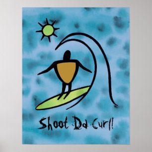 Poster Hawaiian Petroglyph Surfer chevauchant l'affiche d