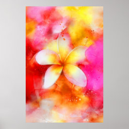 Poster Hawaiian Plumeria à Neon Pink, Yellow, et White