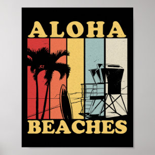 Poster Hawaiian Retro 80's Style Aloha Plages Surf Vacat