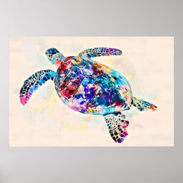 Poster Hawaiian sea Turtle Watercolor