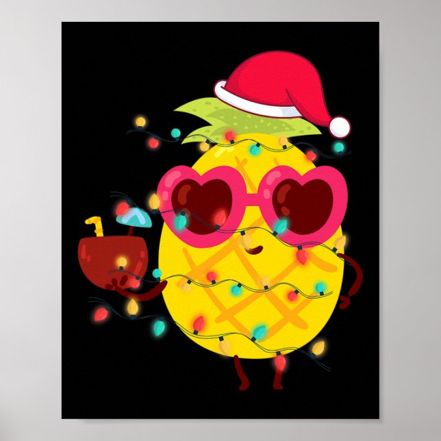 Poster Hawaiian Summer Tropical Xmas Pineapple Christmas  (Devant)