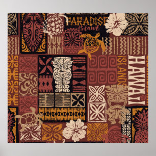 Poster Hawaiian Tribal : Vintage Fabric Patchwork