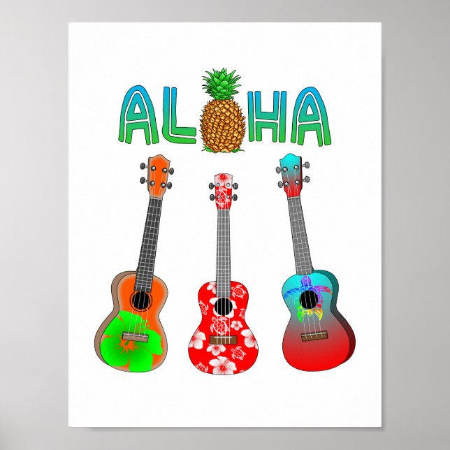Poster Hawaiian Ukulele Aloha Hawaii (Devant)