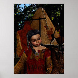 Poster Hawk Whisper Native Girl & Hawk