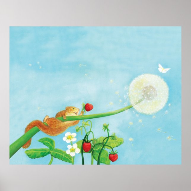 Poster Hazel Dormouse, fraises sauvages et bouffée de pis (Devant)